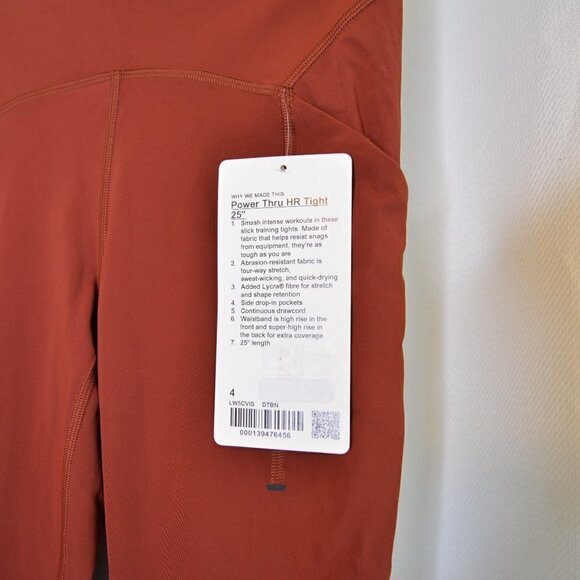 NWT Lululemon Power Thru High-Rise Tight 25" Date Brown Sz 4 - Picture 7 of 9